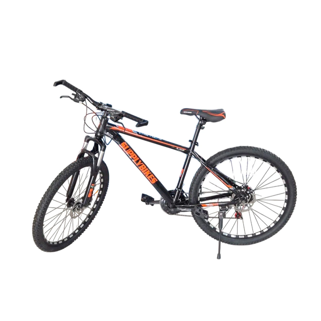 BICICLETA RIN 26 MTB SUPPLY BS010 NEGRO/NARANJA CUADRO ACERO FRENO DISCO CON/C