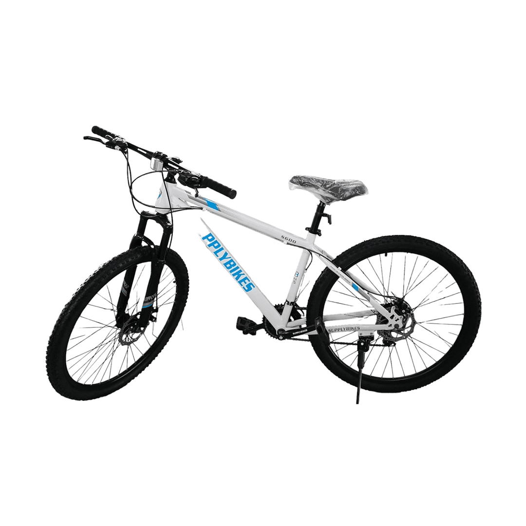 BICICLETA RIN 27.5 MTB SUPPLY BS008 BLANCA/AZUL CUADRO ACERO FRENO DISCO HORQUILL SUSPENSION