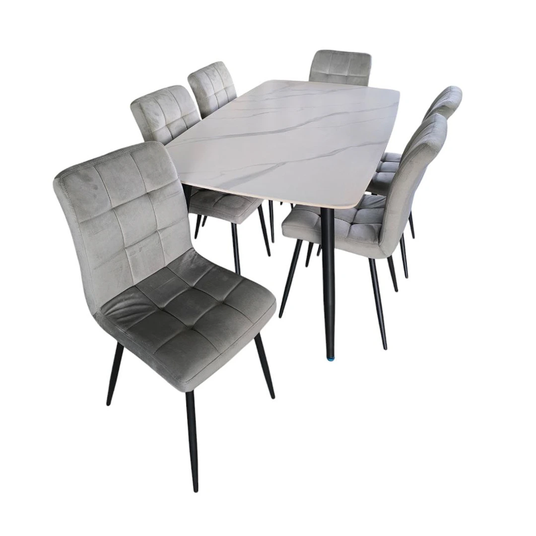 COMEDOR NAPOLE RECT T/MARMOL BLANCO 6 SILLAS GRIS CLARO IGS0049